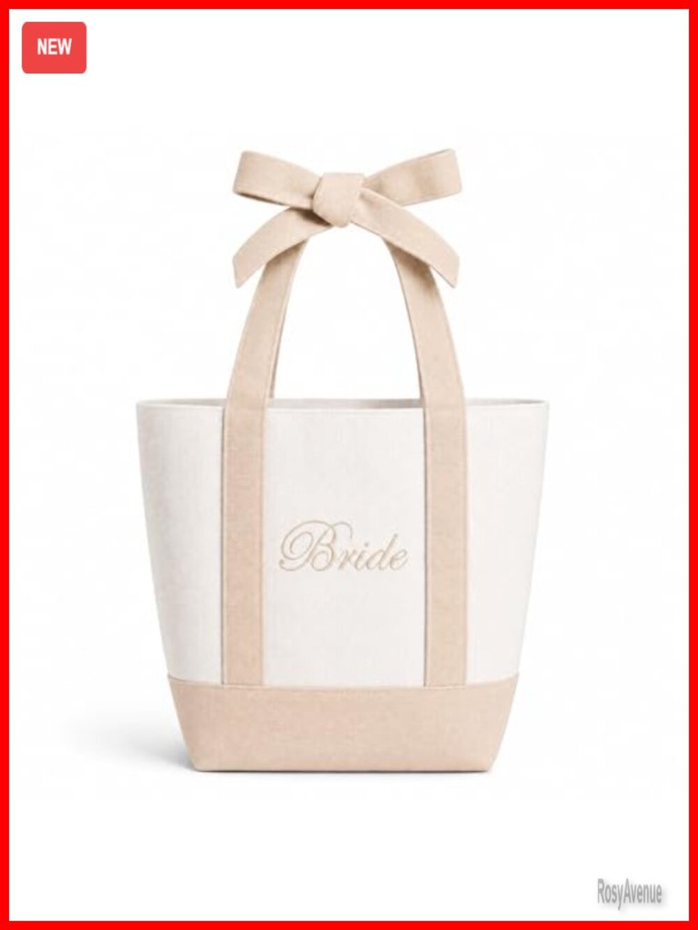 Bride Tote Bag with Bow Embroidered Canvas 10.4x13 Inches